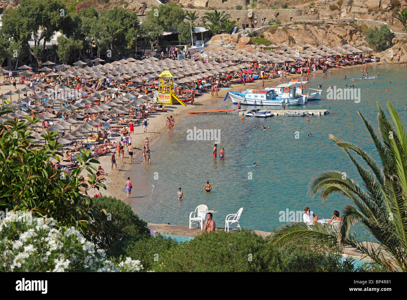 Super Paradise Beach, Insel Mykonos, Kykladen, Ägäis, Griechenland Stockfoto