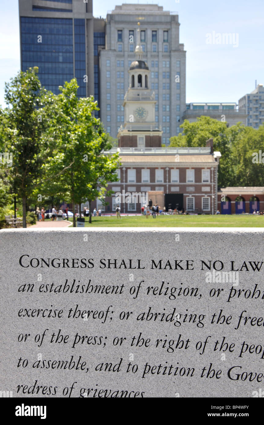 Das First Amendment der US-Verfassung-Gedenkstätte, Philadelphia, Pennsylvania, USA Stockfoto