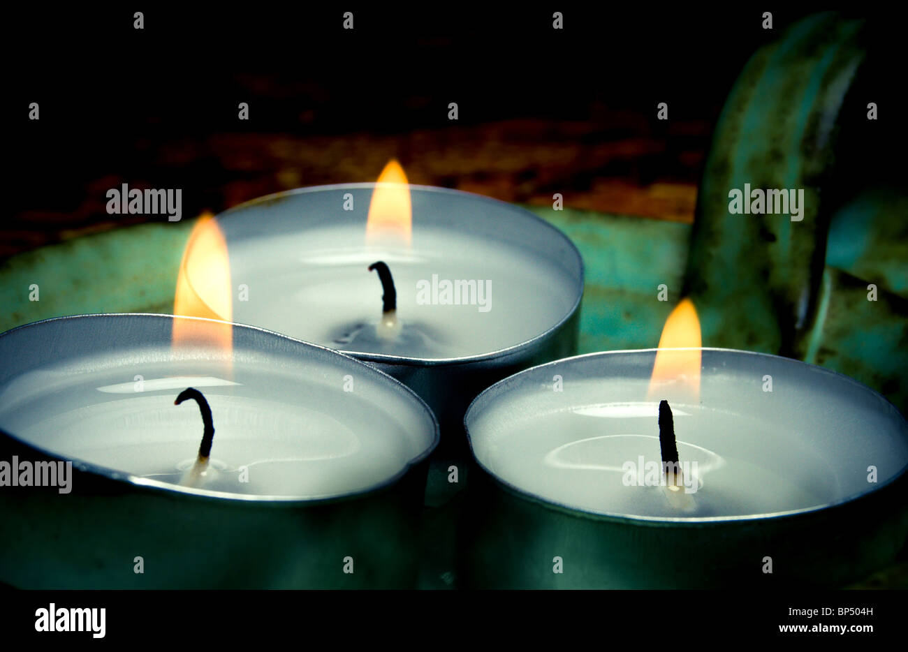 drei Kerzen für magisches ritual Stockfoto