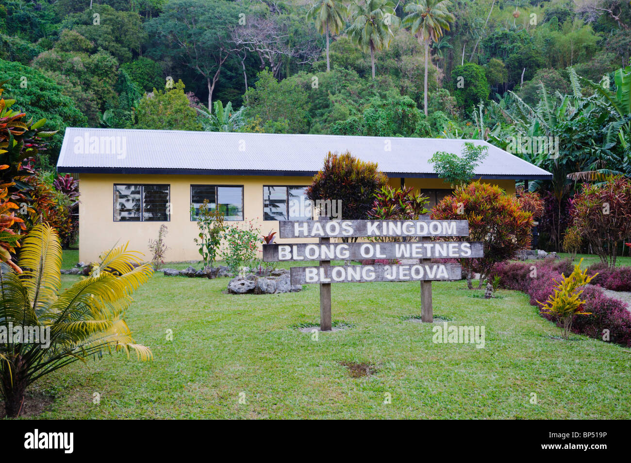 Königreichssaal der Zeugen Jehovas im Süd-Pazifik, an den Extremitäten ihrer missionarischen Tätigkeit Stockfoto