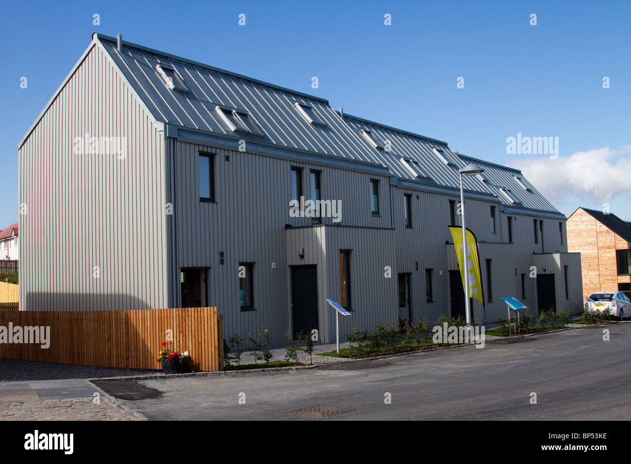 Öko-Architektur auf Schottlands Gehäuse Expo, Milton Leys, angenehm, Scotland, UK Stockfoto