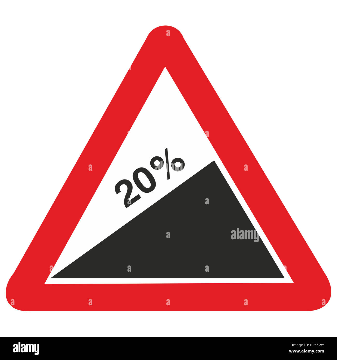 UK Straße Zeichen steilen Steigung bergauf 20 Prozent % 1 in 5 Stockfoto