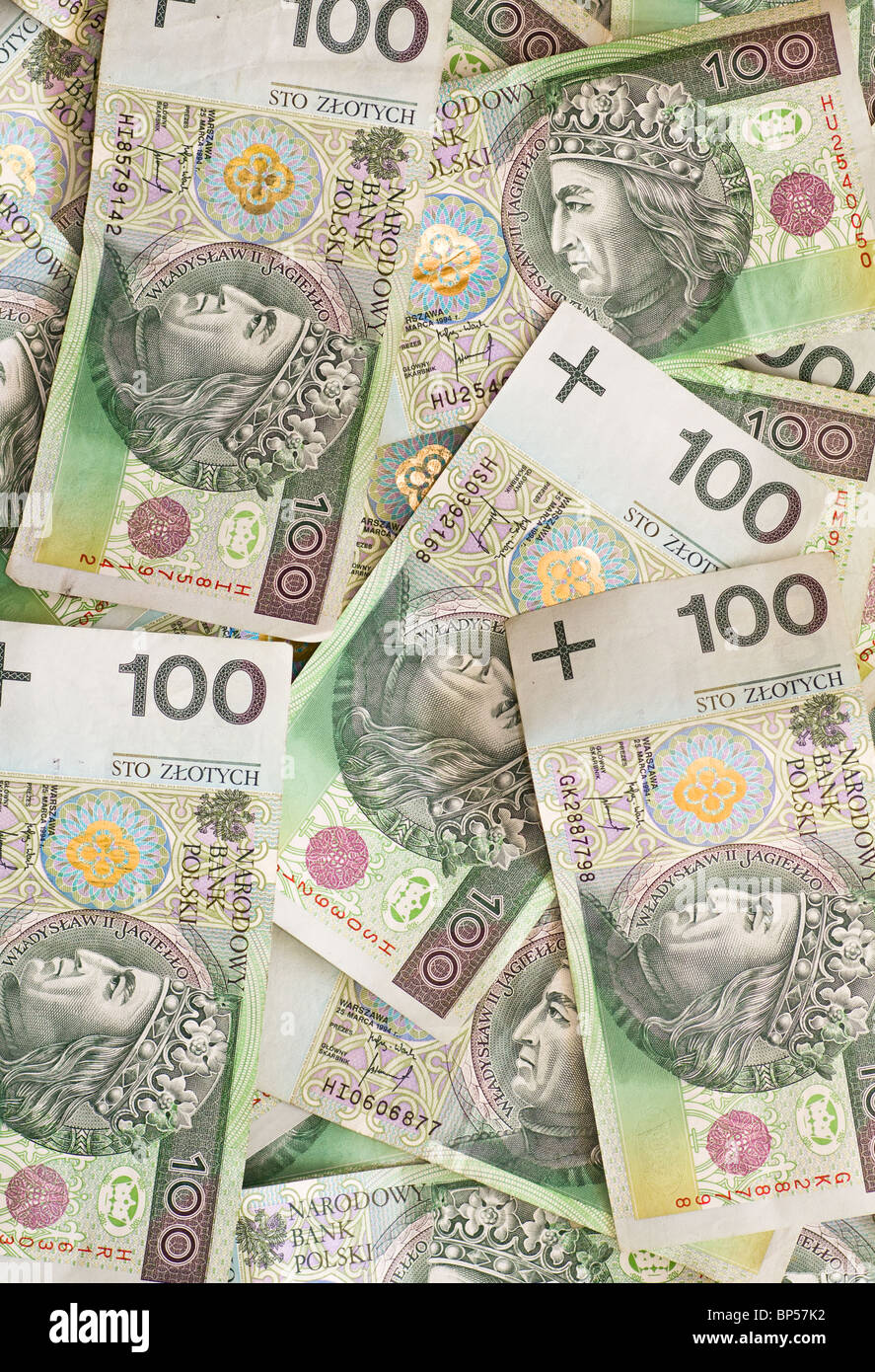 Geld-Hintergrund. Banknoten aus Polen. Zusammenfassung des finanziellen Textur. Stockfoto