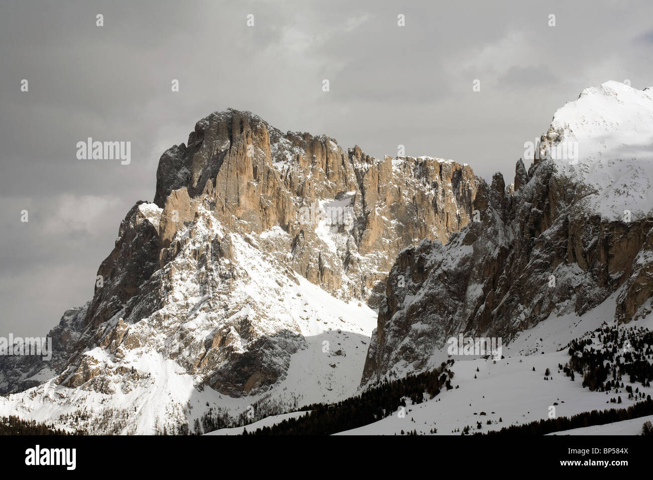 Felswand von der Langkofel Langkofel Selva Val Gardena Dolomiten Italien Stockfoto