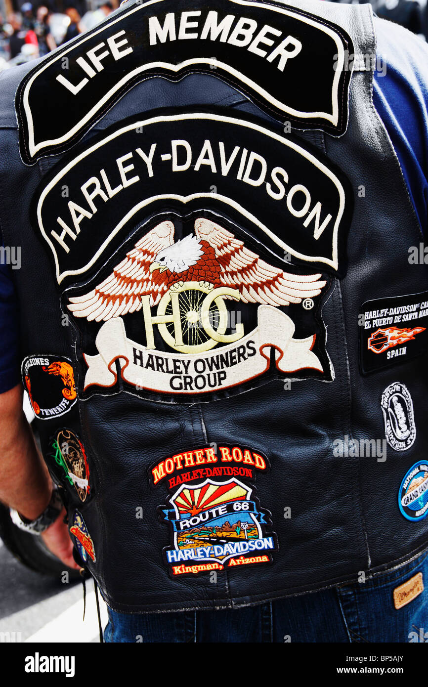 Harley Davidson Besitzer lebenslanges Mitglied bei Harley-Rallye in Spanien Stockfoto