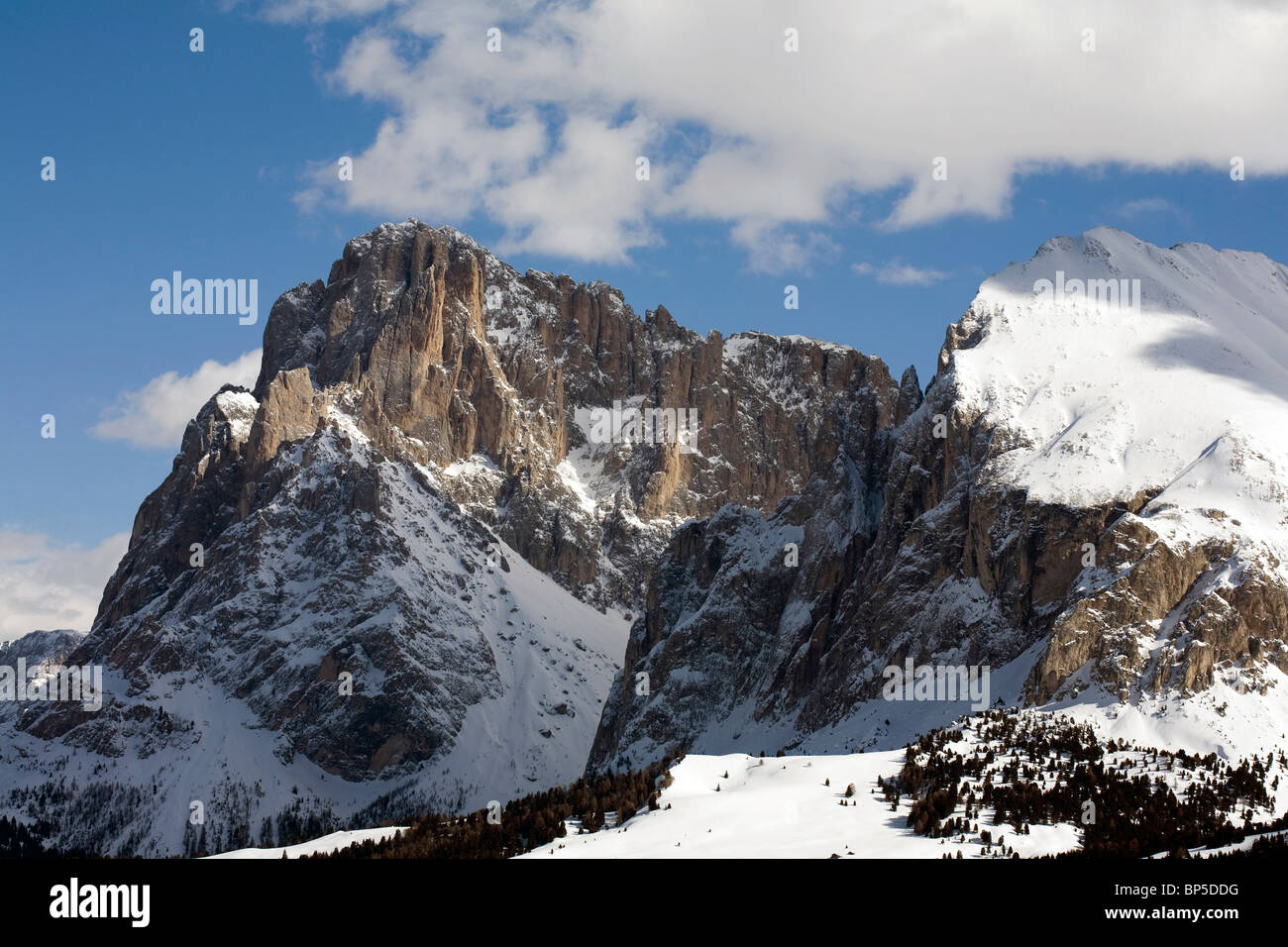 Felswand von der Langkofel Langkofel Selva Val Gardena Dolomiten Italien Stockfoto