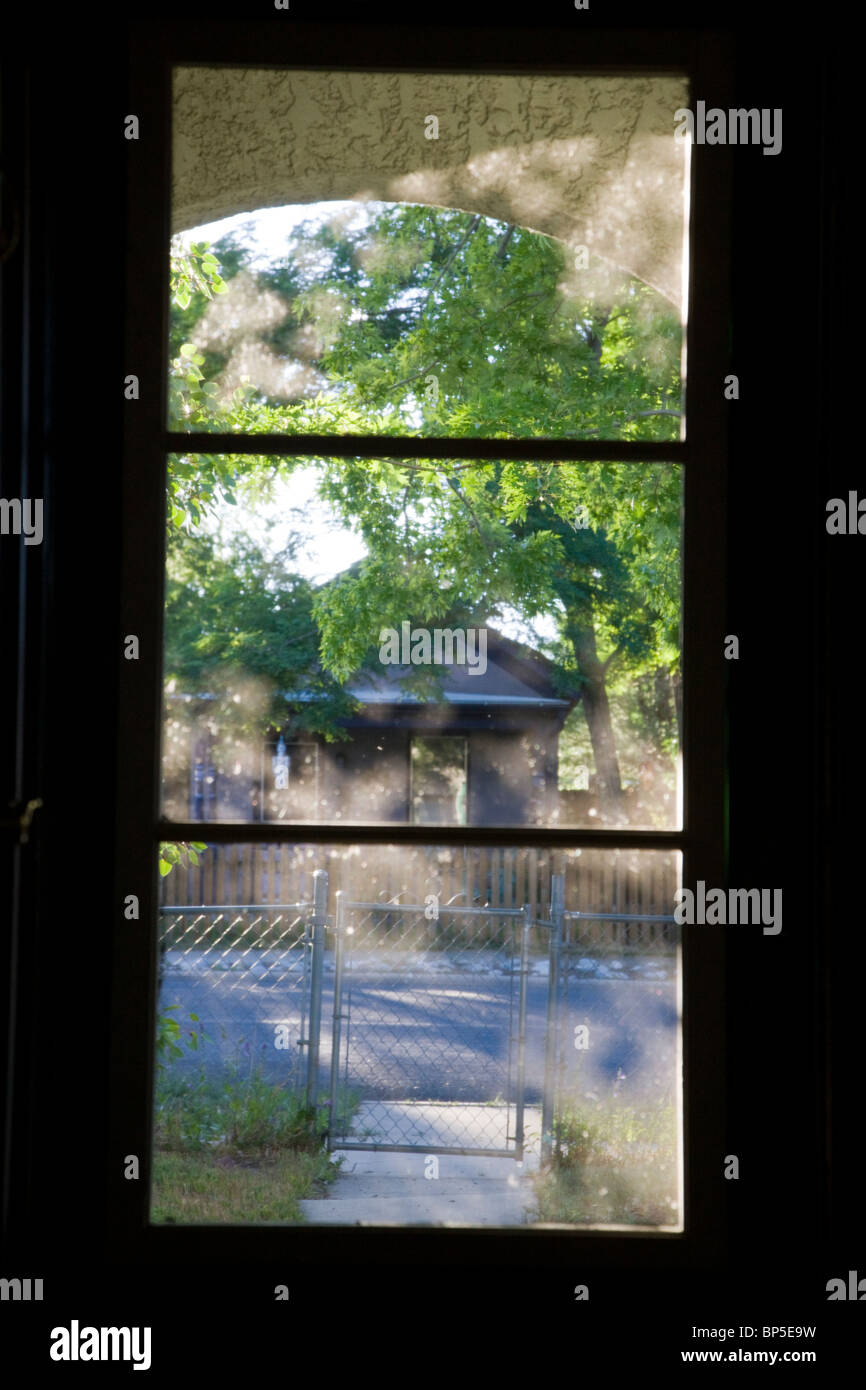 Innenansicht der Eingangstür eines Craftsman-Stil-Hauses an der F Street in den kleinen Berg Stadt Salida, Colorado, USA Stockfoto