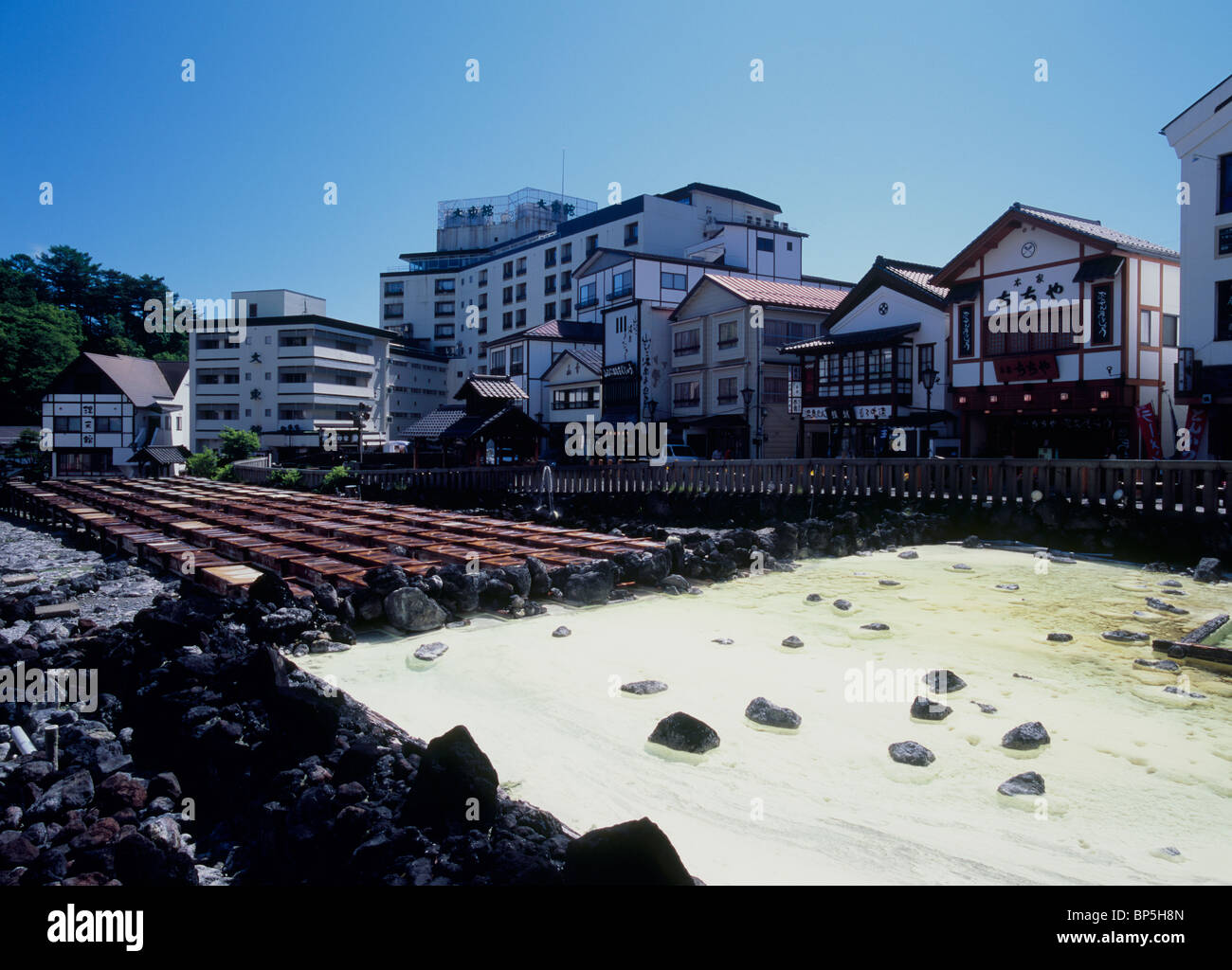 Yubatake Kusatsu Onsen, Kusatsu, Agatsuma, Gunma, Japan Stockfoto