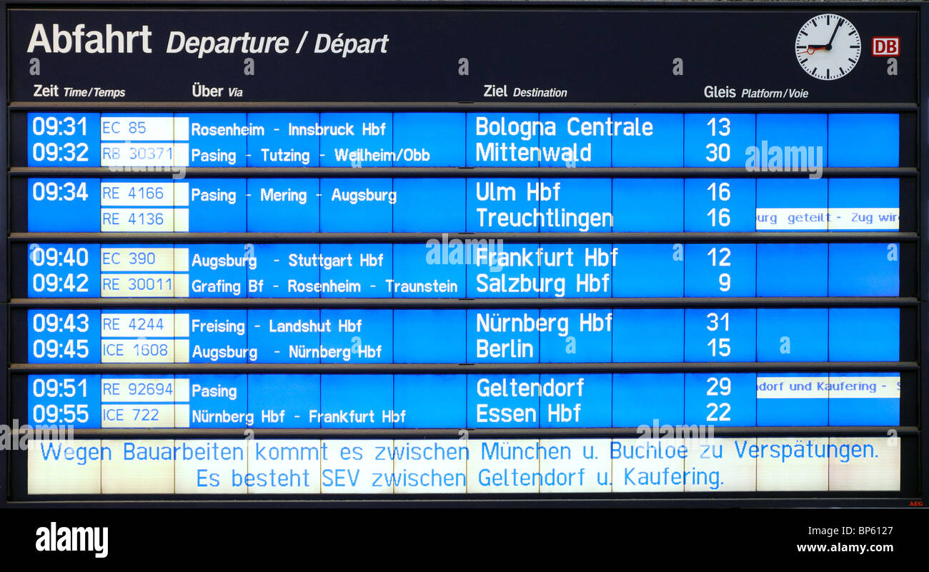München, Bayern, Deutschland. München Hauptbahnhof (Hauptbahnhof). Anzeigentafel Stockfoto