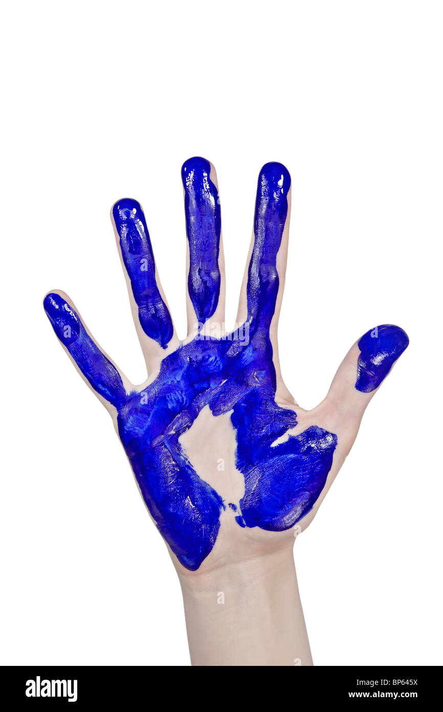 Handbemalt in tiefblaue Farbe, isoliert auf weißem Hintergrund (sauber) Stockfoto
