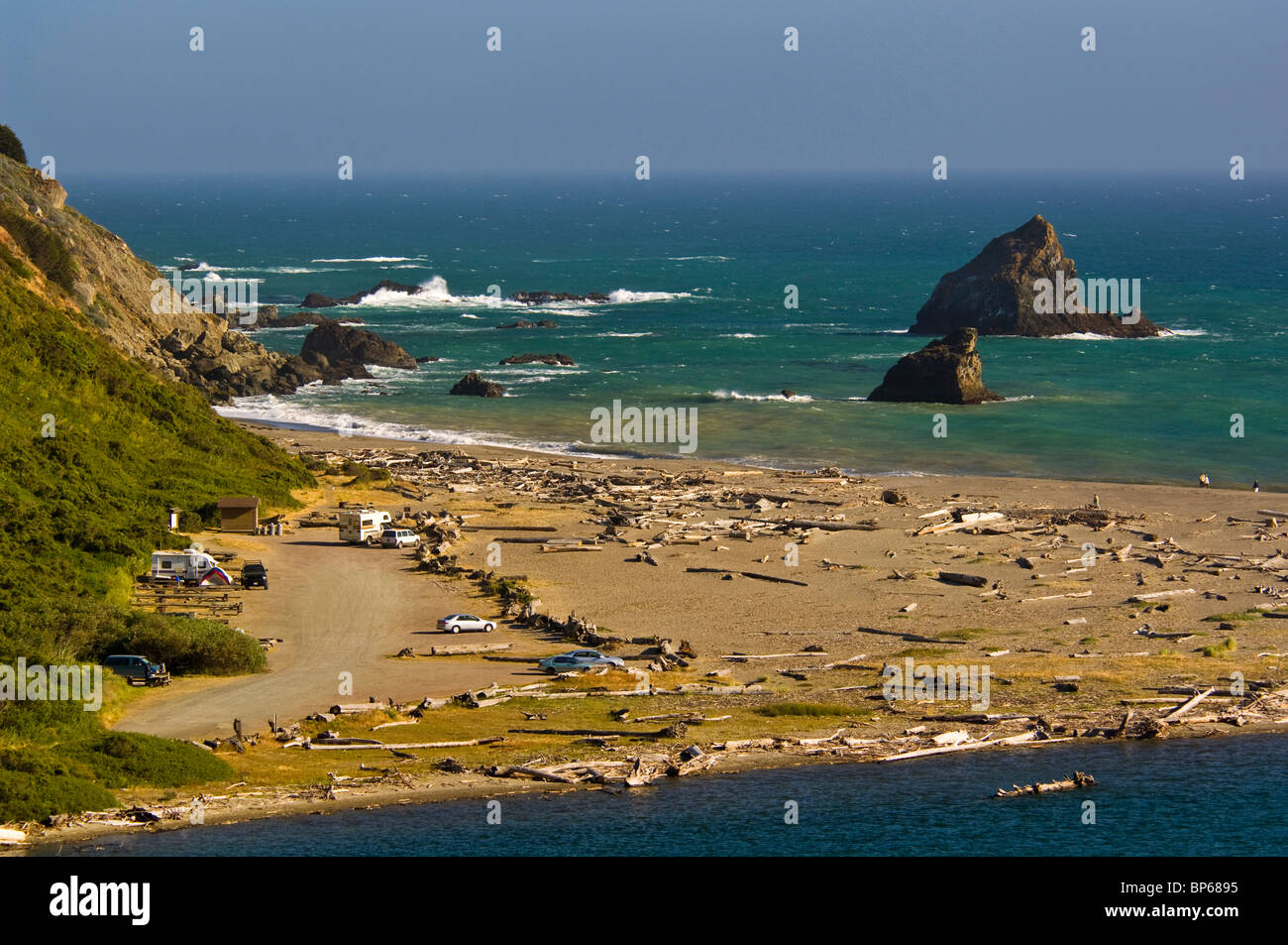 Küste und Zugang zum Strand an der Mündung der Navarro River Mendocino County, Kalifornien Stockfoto