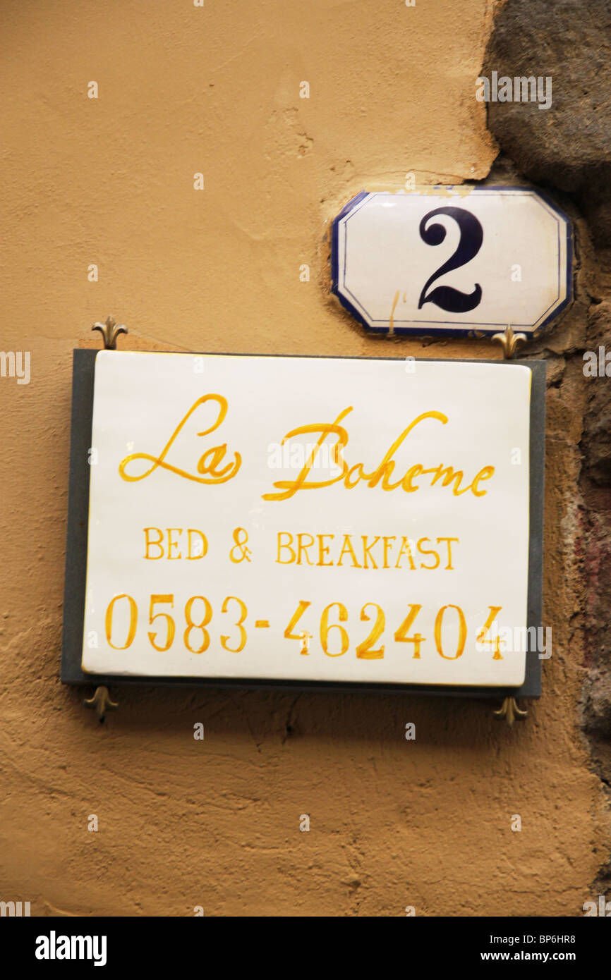 La Boheme Bed And Breakfast Zeichen, Lucca, Toskana, Italien, Europa Stockfoto
