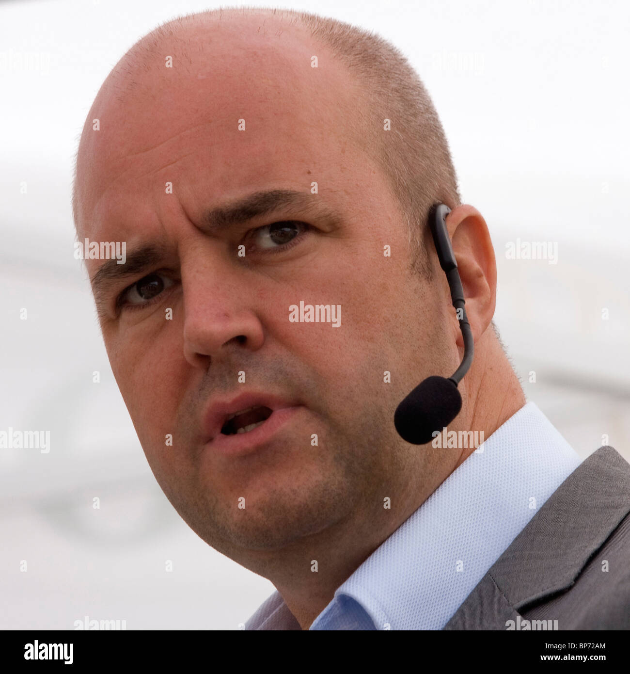 Fredrik Reinfeldt, schwedische Ministerpräsident, im Wahlkampf für die Moderaterna vor der schwedischen Wahl im September. Stockfoto