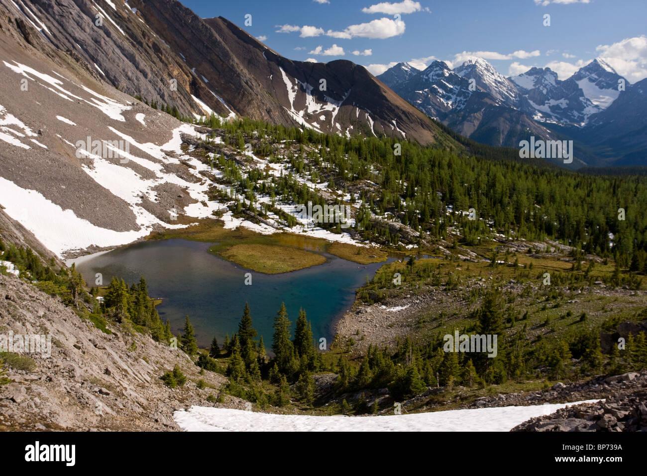 Ansicht von oben Chester See - Peter Lougheed Provincial Park in der Nähe von Kananaskis, Rocky Mountains, Kanada. Stockfoto