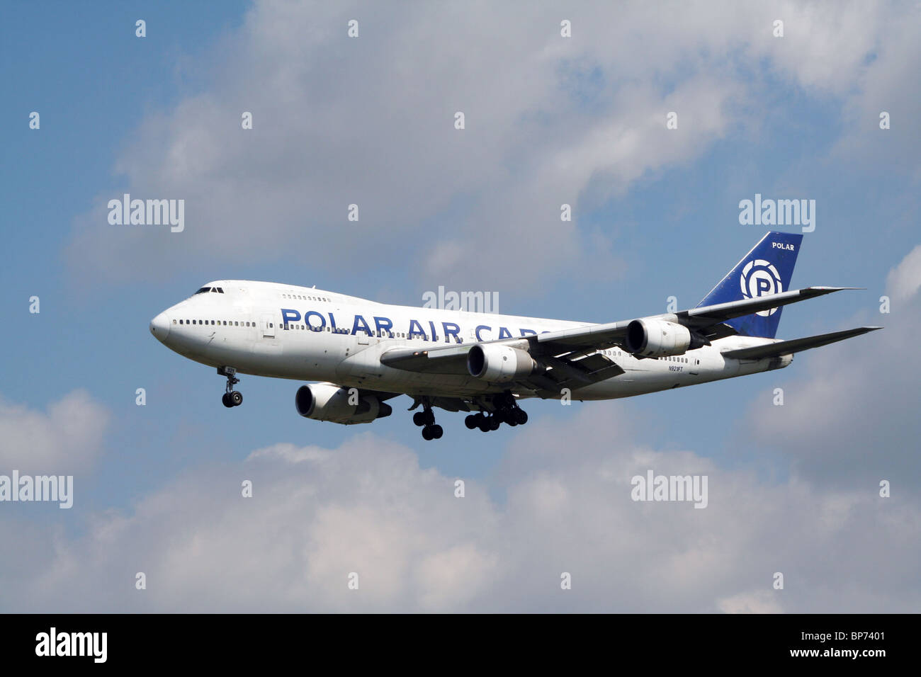 Polar Air Cargo Boeing 747 Landung am Flughafen Frankfurt Stockfoto