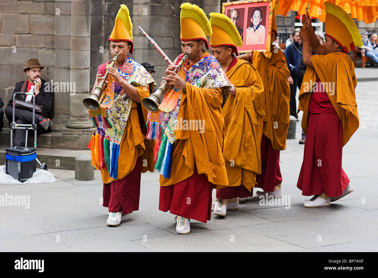Edinburgh Festival. Die Fransen. Musik-Player. Tibet 2010. Stockfoto