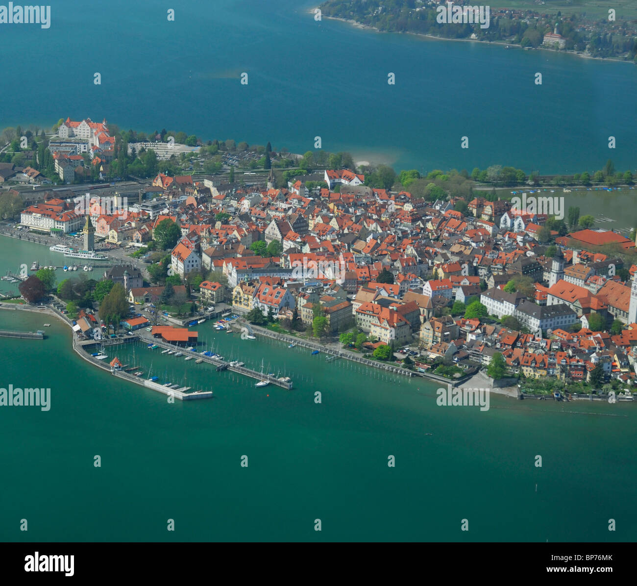 Luftaufnahme von einem Luftschiff Luftschiff Zeppelin NT von Lindau Insel und Constance See (Bodensee), Bayern, Deutschland Stockfoto