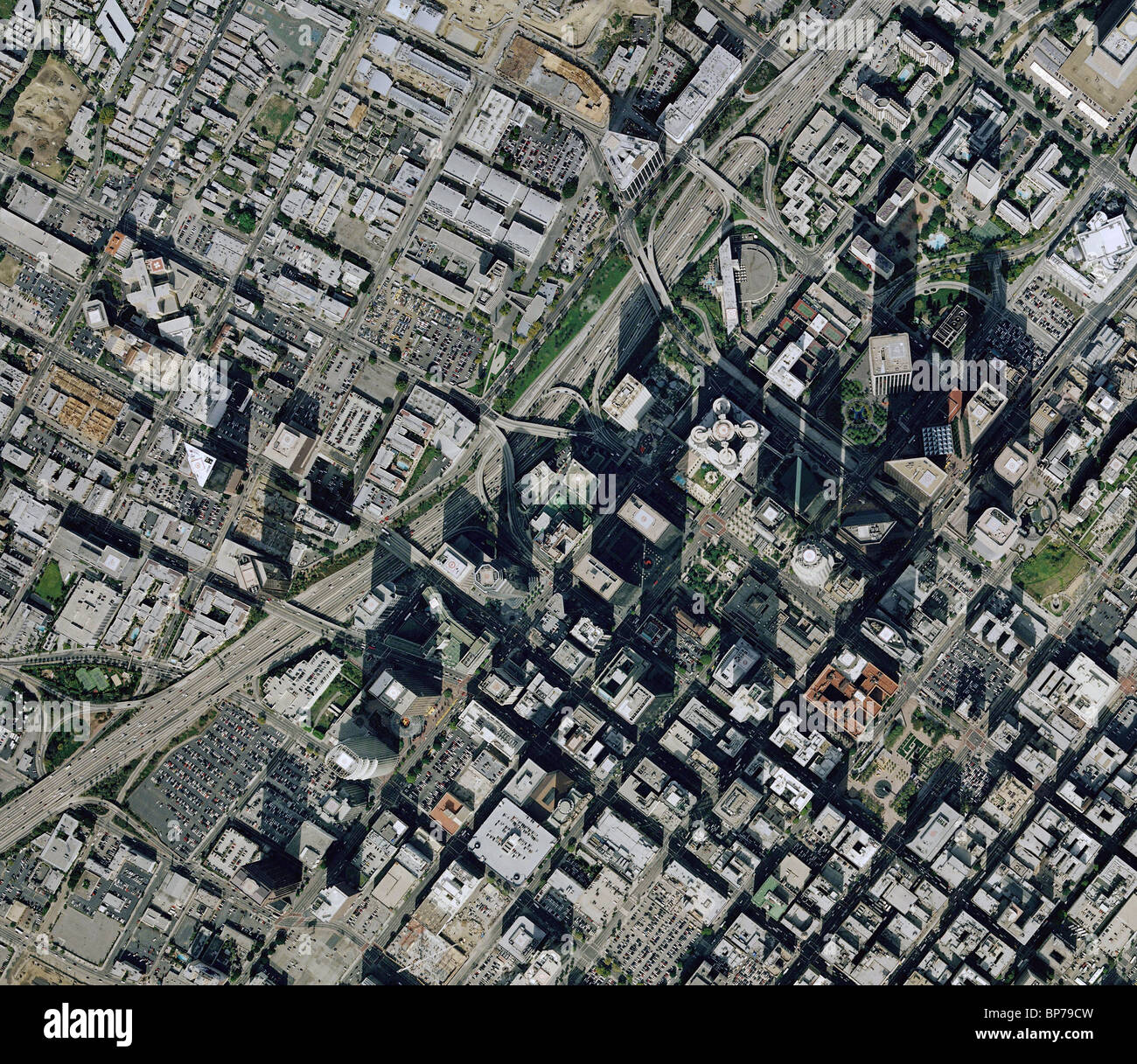 Luftbildkarte Ansicht downtown Los Angeles Kalifornien Harbor Freeway Autobahn 110 Stockfoto