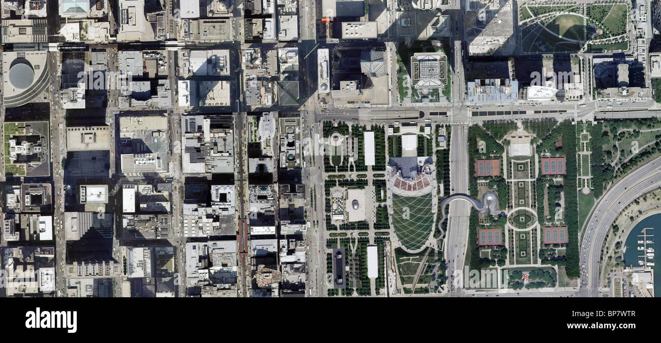 Luftbildkarte Ansicht über der Innenstadt von Chicago Illinois Stockfoto