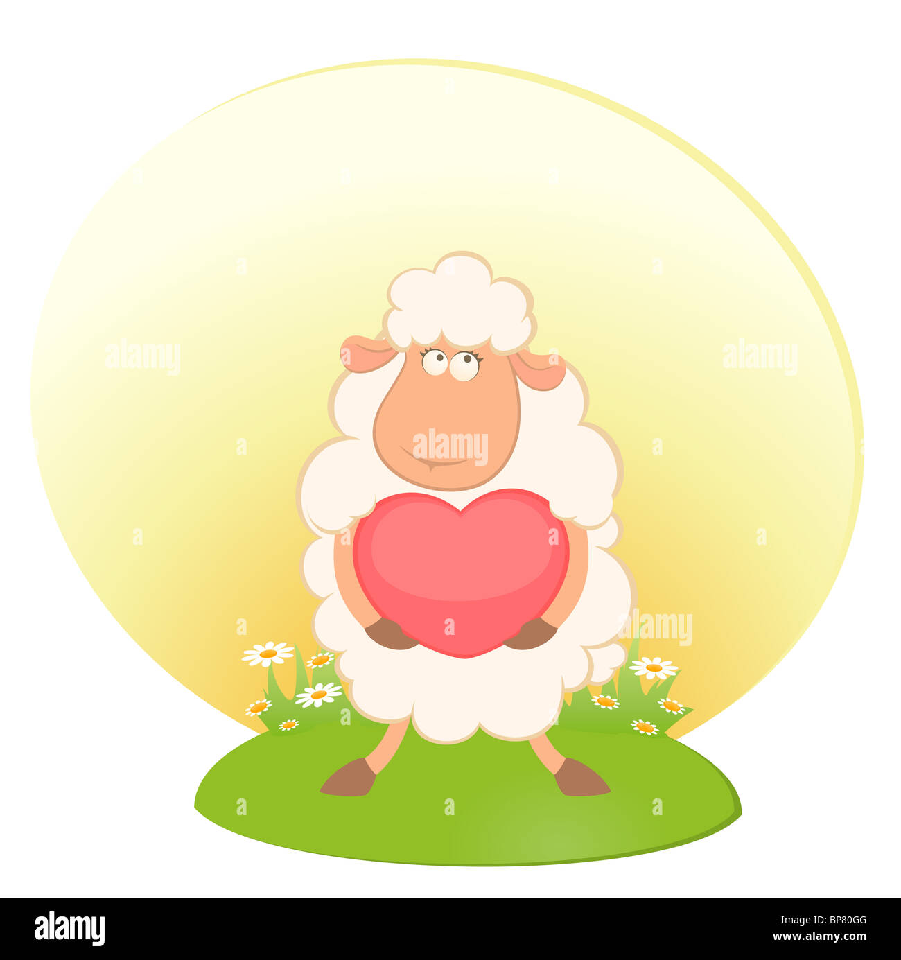 Lustige Cartoon Schafe hält ein Herz Stockfoto