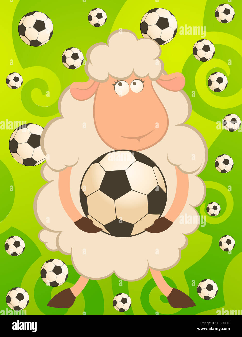 Lustige Cartoon Schafe spielen im Fußball Stockfoto