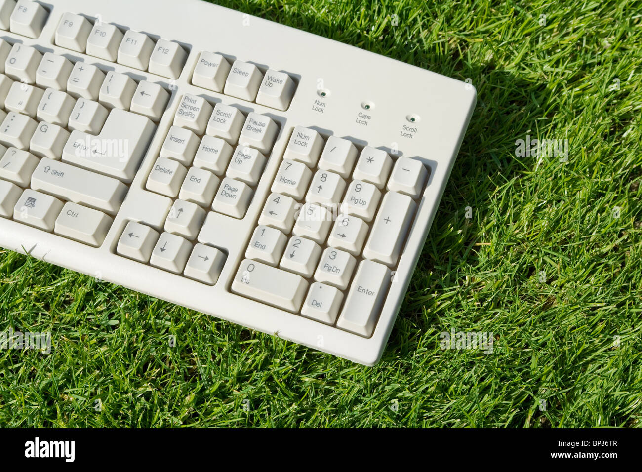 Computer-Tastatur und Rasen, Begriff der Freiheit, Schutz der Umwelt Stockfoto