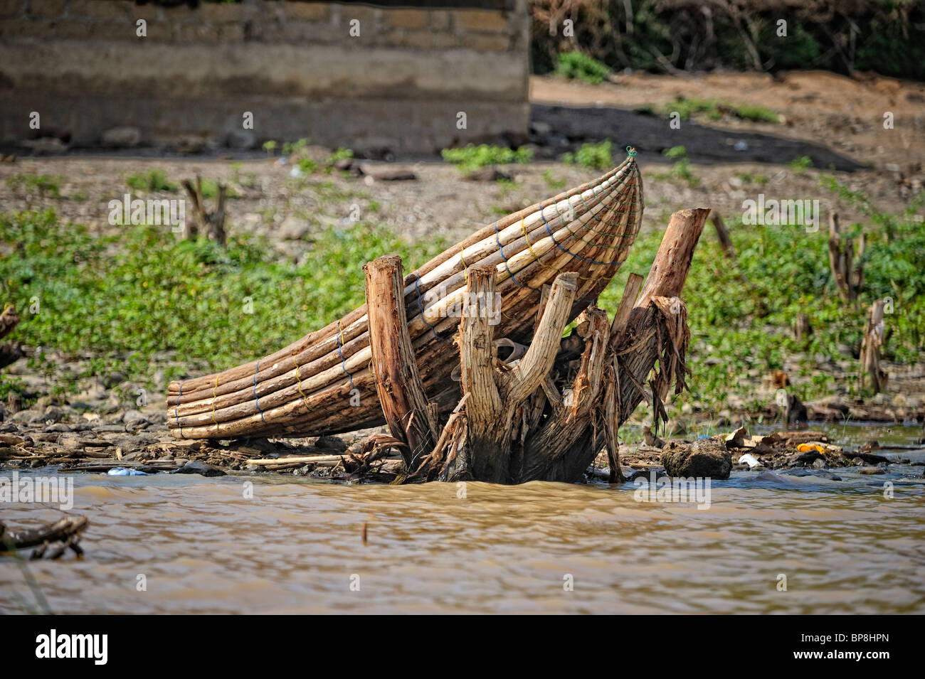 Traditionelle Balsa Holz Fischerei Floß auf Lake Baringo, Rift Valley in Kenia verwendet Stockfoto
