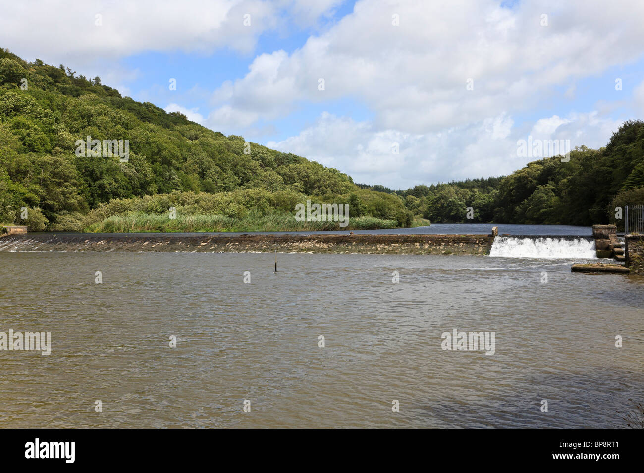 Blick auf Lopwell Damm am Fluß Tavy in der Nähe von Tamerton Foliot, Devon, Uk Stockfoto