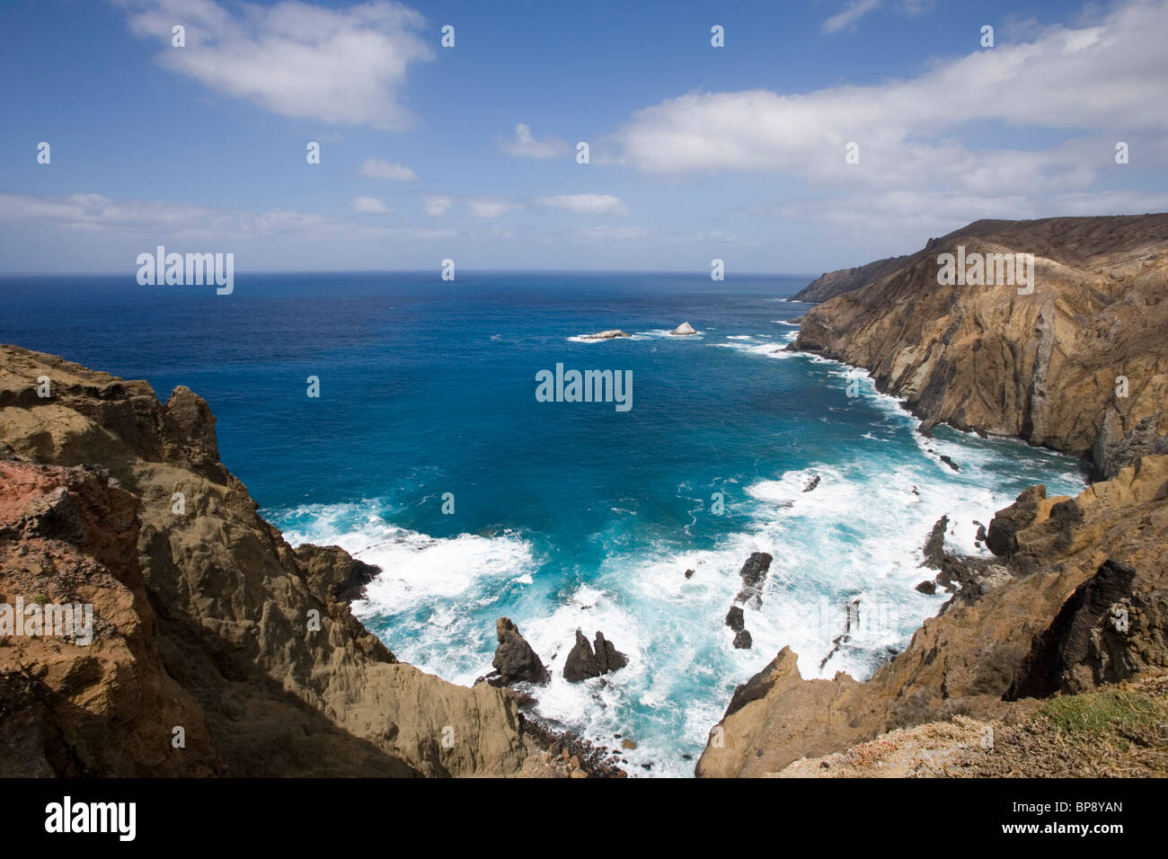 Küsten-Ansicht von Loch 13 auf Porto Santo Golfe Golf Course, Porto Santo, in der Nähe von Madeira, Portugal Stockfoto