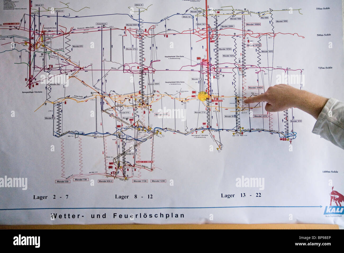 Plan der u-Bahn Bergwerk Sigmundshall in Bokeloh, Niedersachsen, Norddeutschland Stockfoto