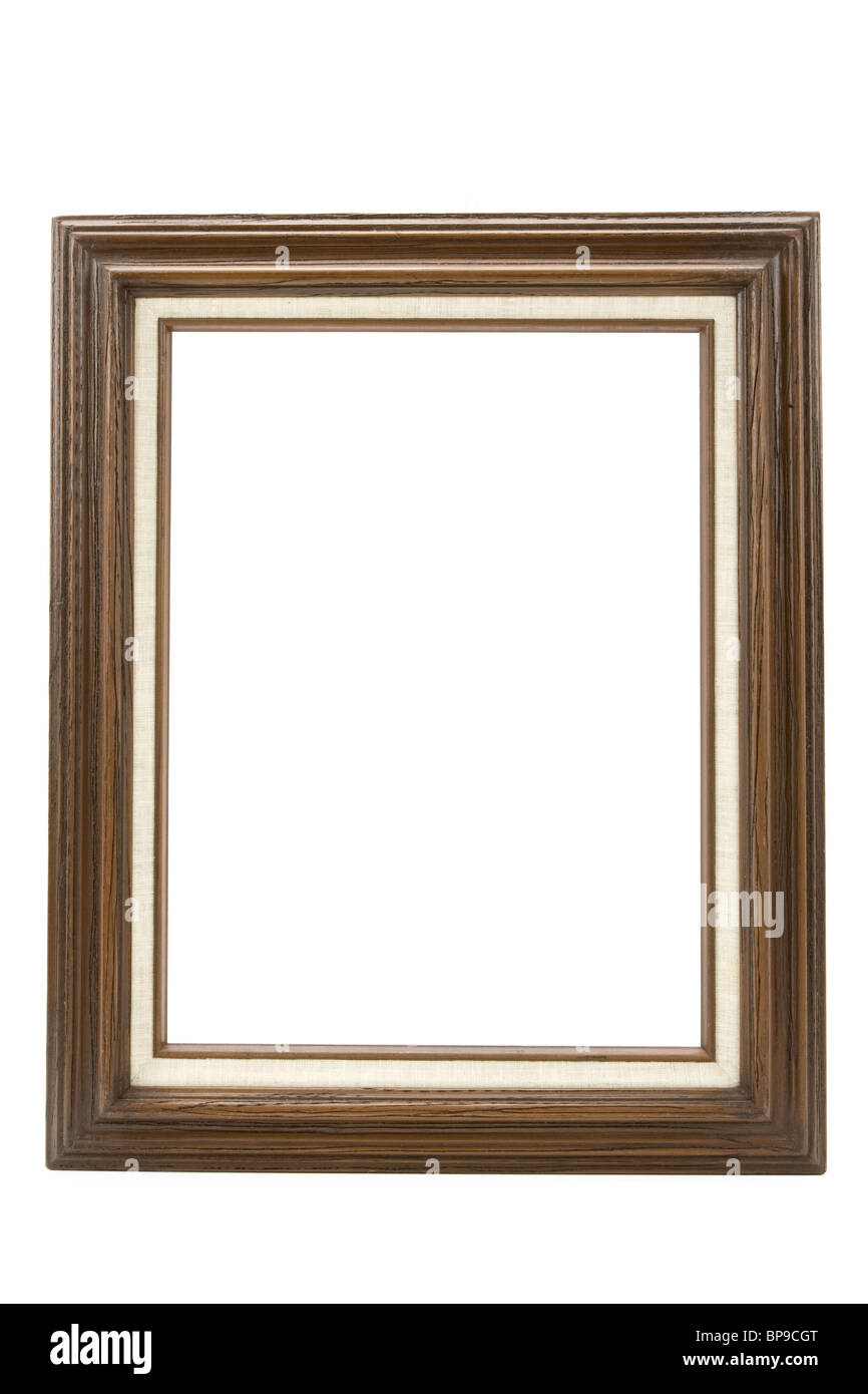 Holz-Bilderrahmen mit weißem Hintergrund Stockfoto
