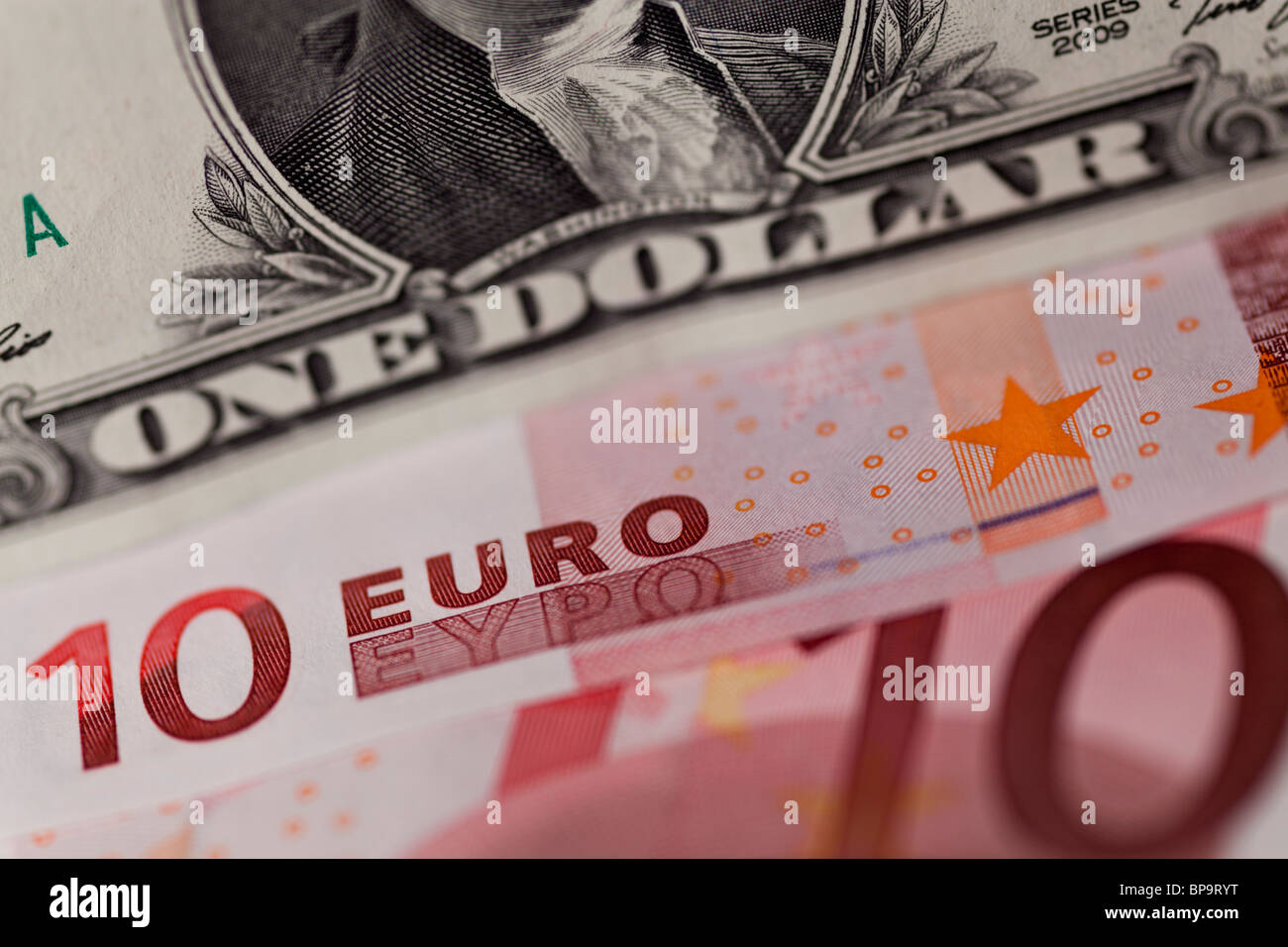 Euro und Dollar-Banknoten Stockfoto