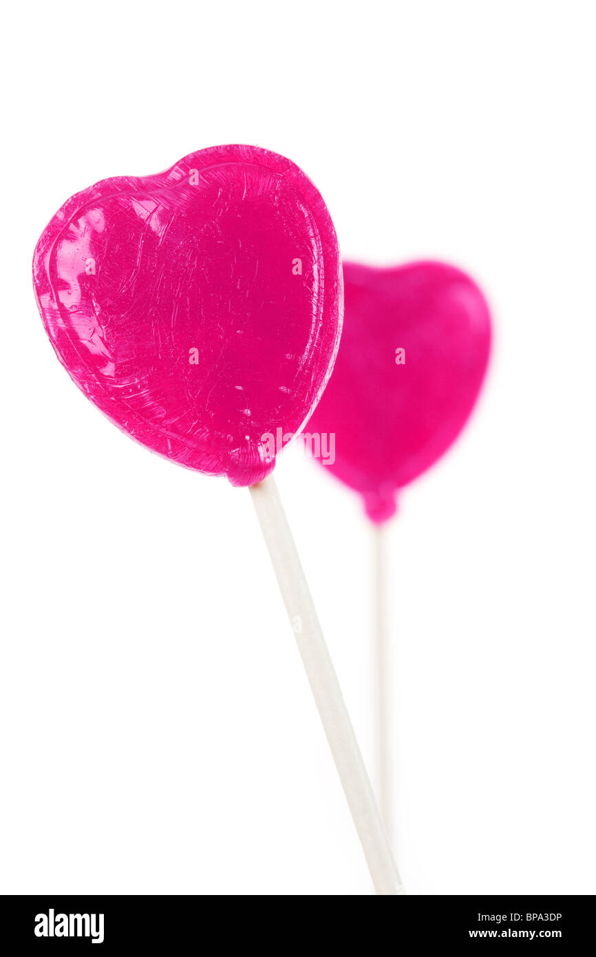 Rosa Herz Form Lollipop hautnah Stockfoto