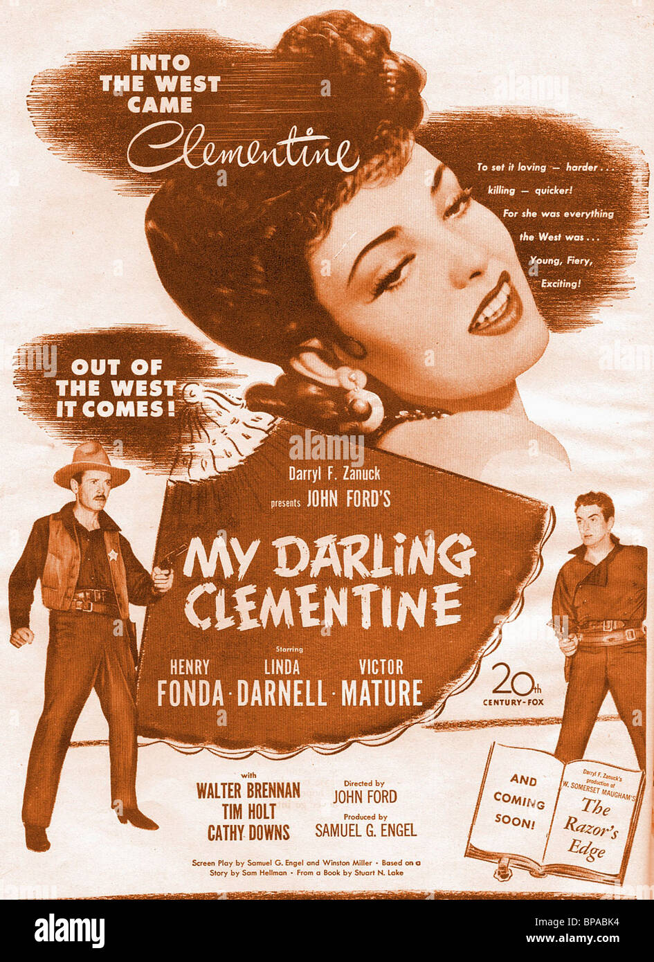 HENRY FONDA, LINDA DARNELL, VICTOR MATURE, Plakat, MY DARLING CLEMENTINE, 1946 Stockfoto