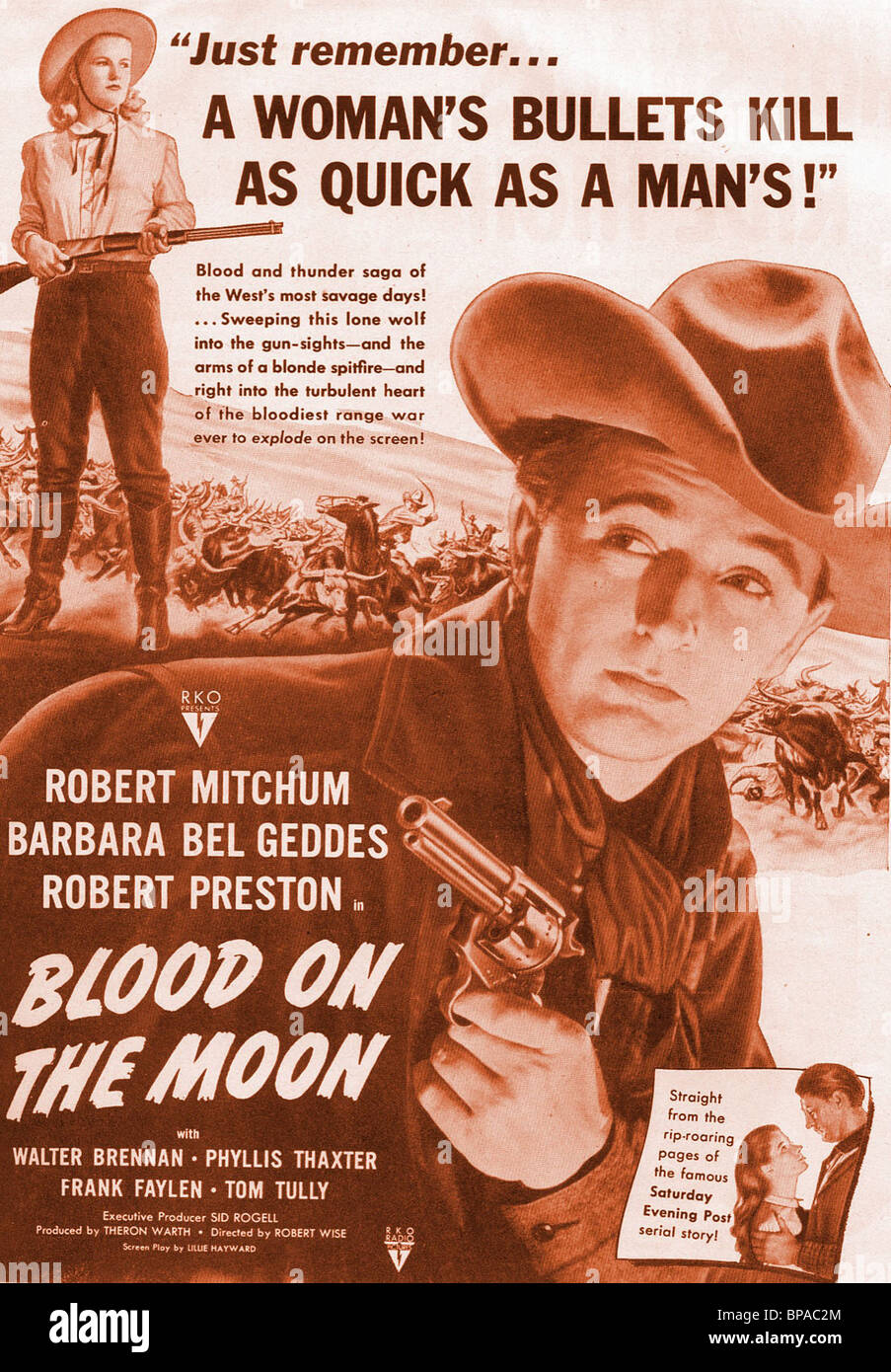ROBERT MITCHUM FILM POSTER BLUT AUF DEM MOND (1948) Stockfoto