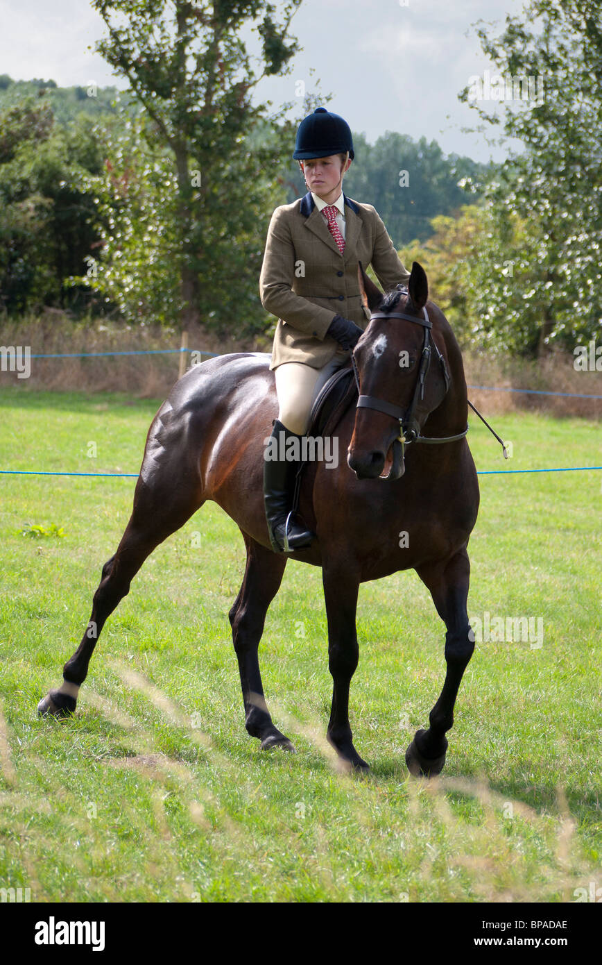 Makellosen jungen Pferd und Reiter im Sommer Gymkhana, Abingdon-on-Thames Stockfoto