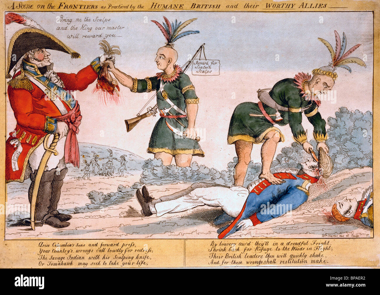 Eine Szene an den Grenzen, wie Sie von den "humanen" Briten und ihre Verbündeten "würdigen" während Krieg von 1812 Stockfoto