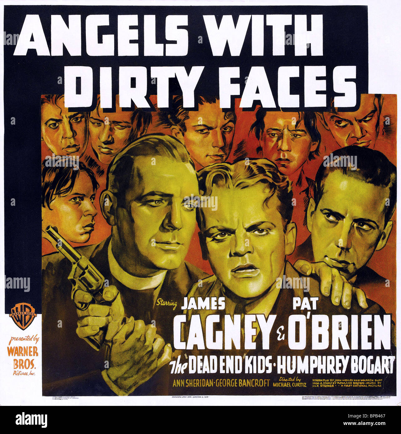 PAT O'BRIEN, James Cagney, Humphrey Bogart, Plakat, Engel mit schmutzigen Gesichtern, 1938 Stockfoto