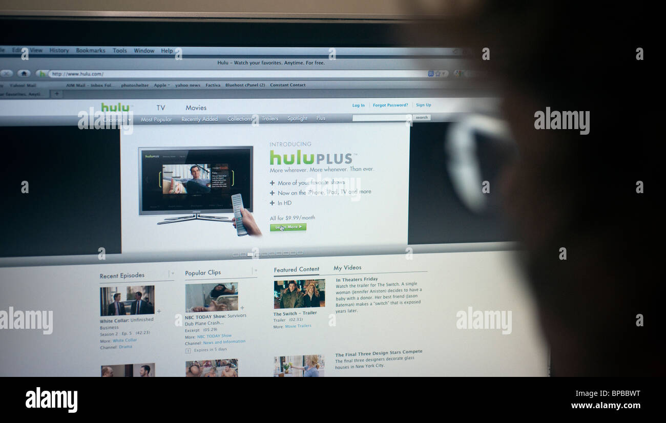 Die beliebte Hulu Website zeigen Videos und Clips von TV-Shows und Filme Stockfoto