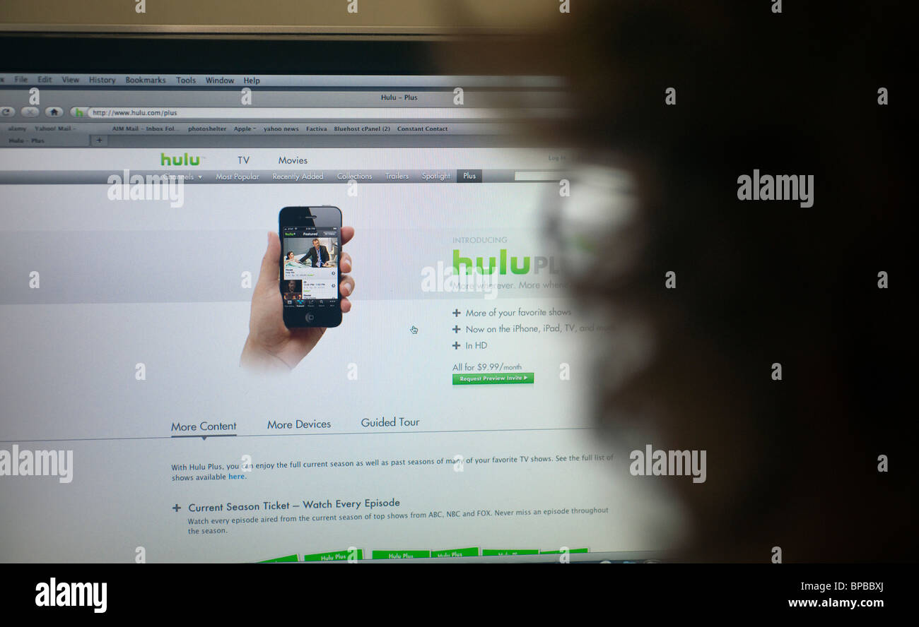 Die beliebte Hulu Website zeigen Videos und Clips von TV-Shows und Filme Stockfoto