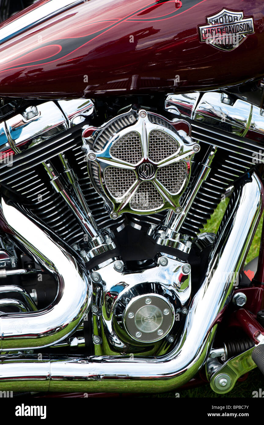 Harley Davidson Motorrad verchromt V-Twin-Motor Stockfoto