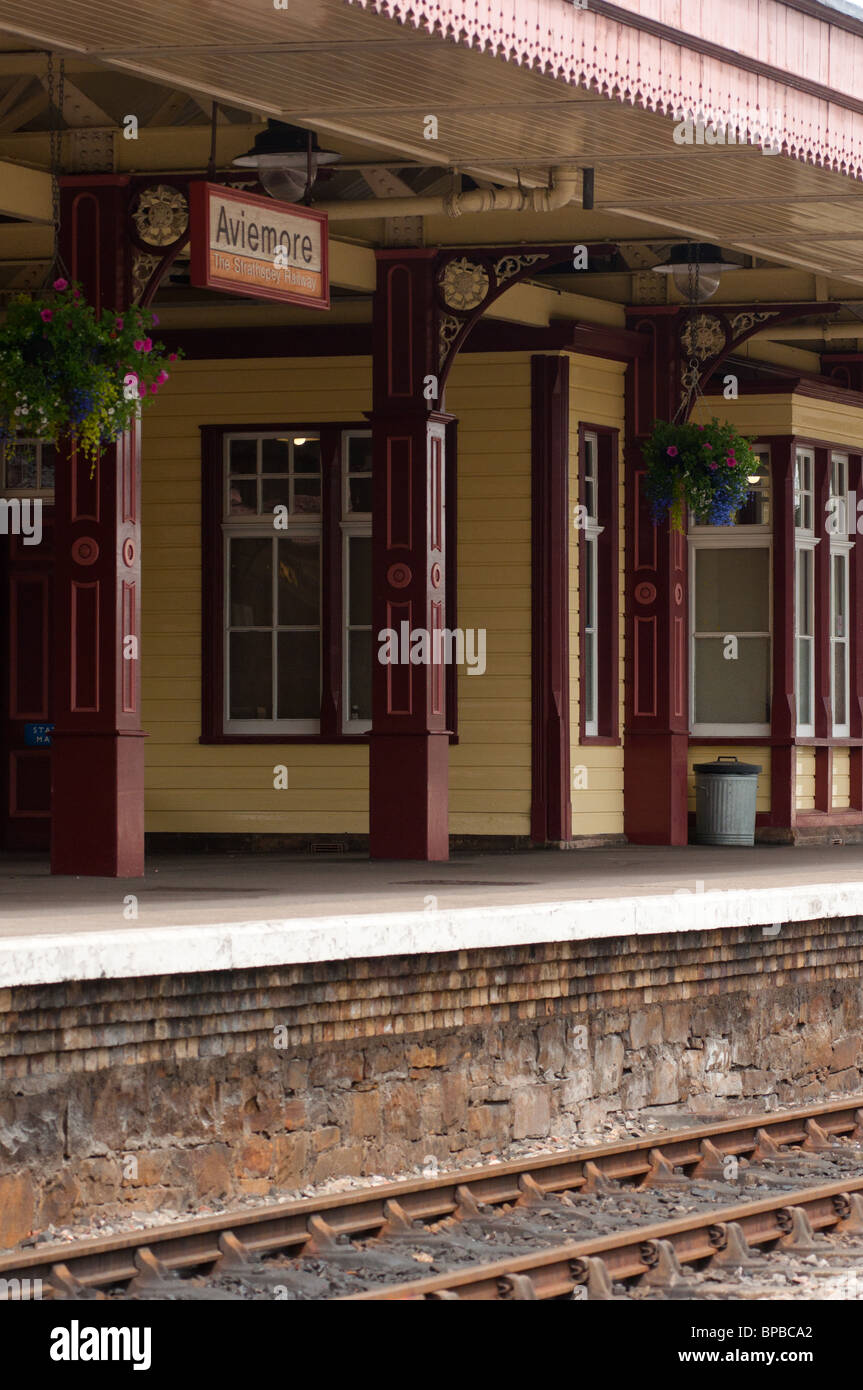 Aviemore Bahnhof Bahnsteig für die Dampfzüge von Strathspey Railway genutzt Stockfoto
