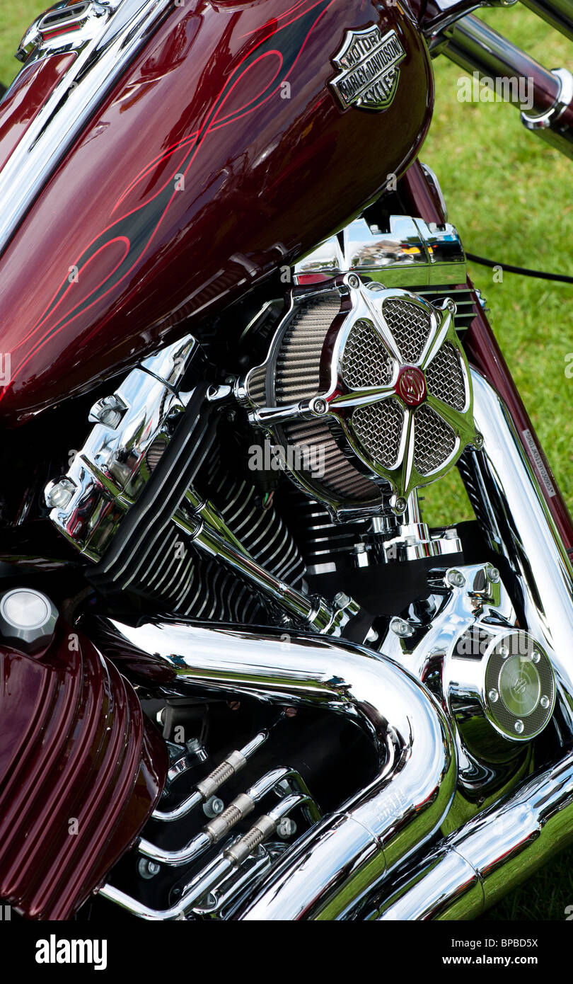 Harley Davidson Motorrad verchromt V-Twin-Motor Stockfoto