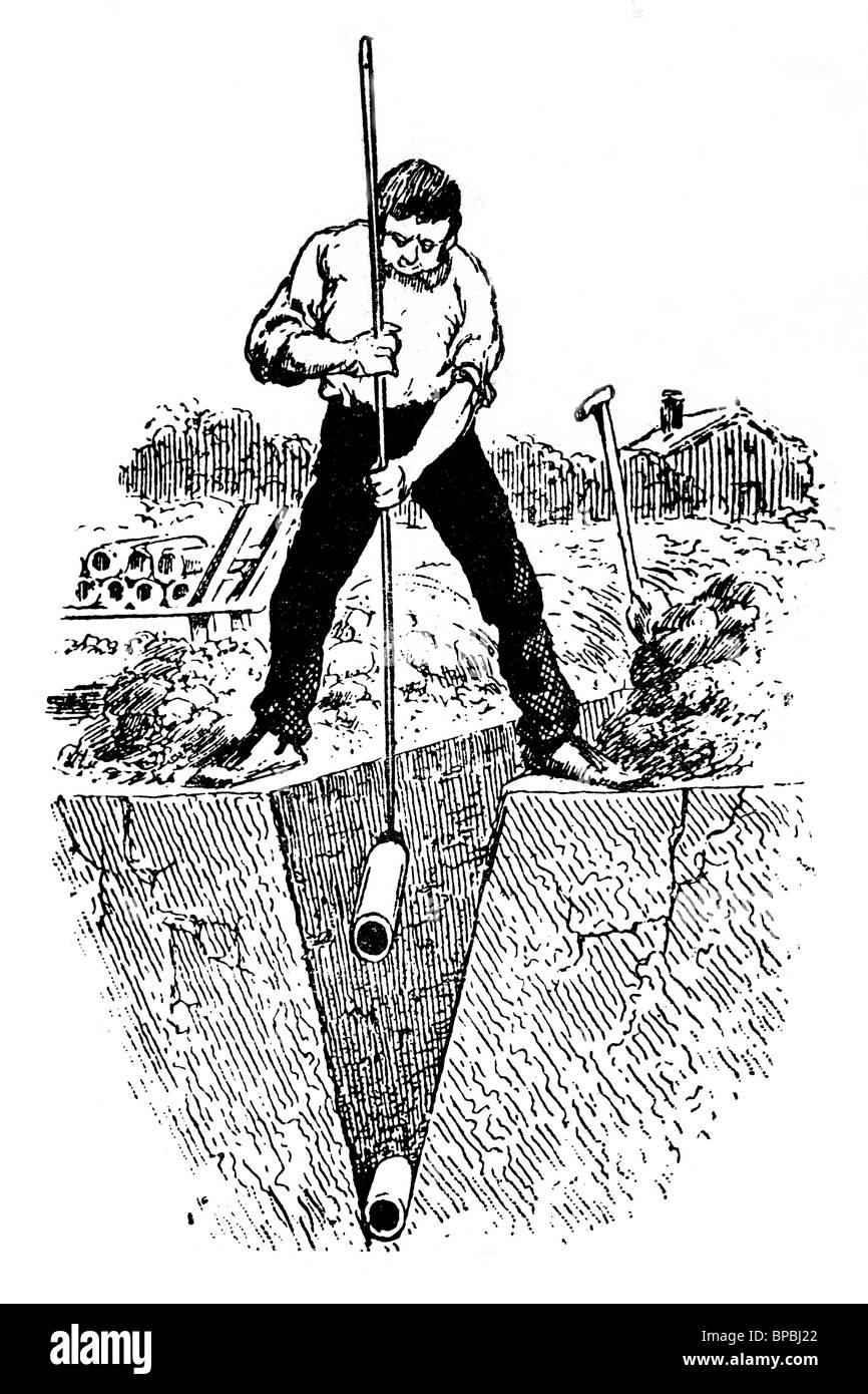 Entwässerung-Installation. Antike Darstellung. 1900. Stockfoto
