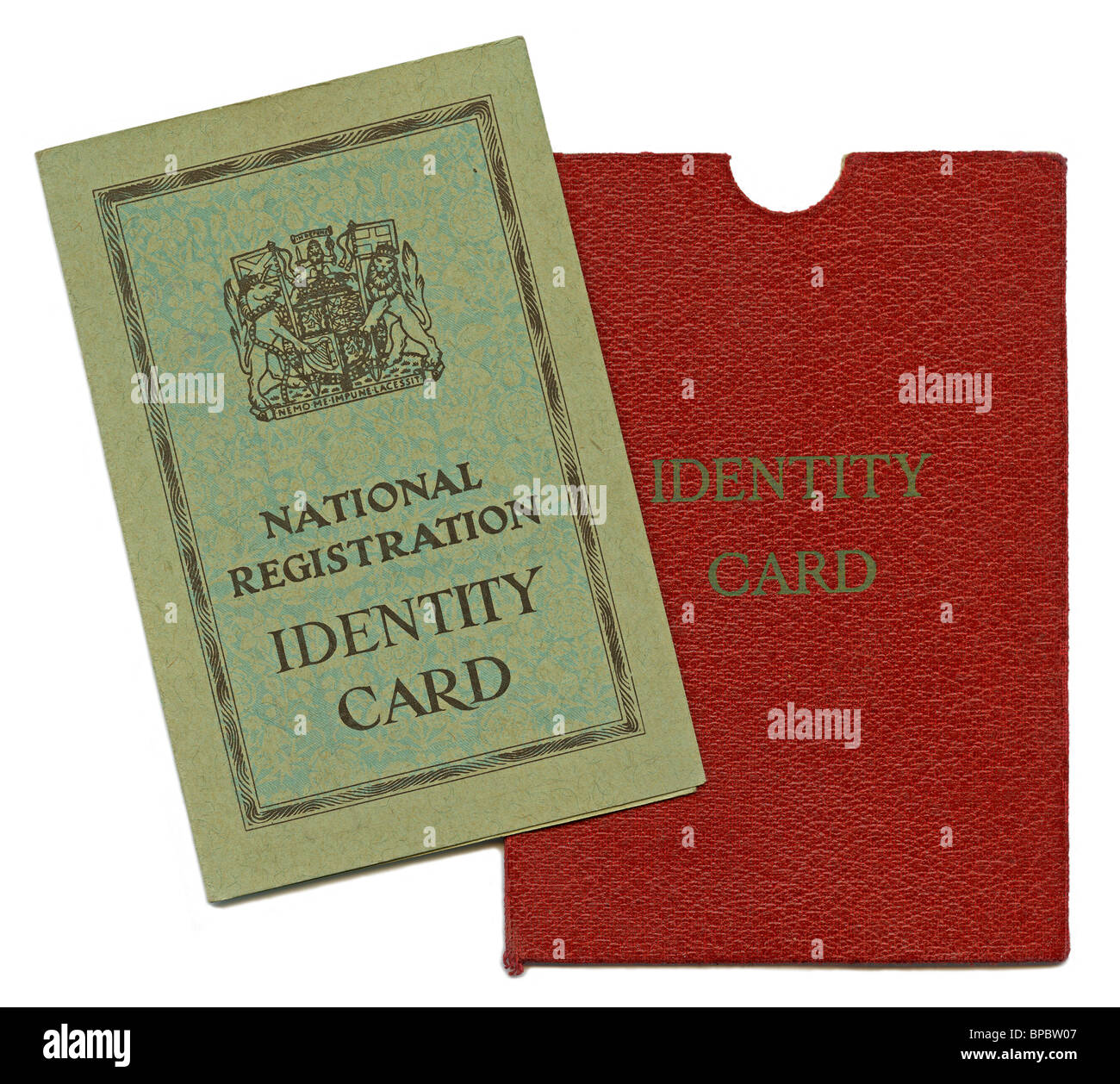 British National Identity Card und Geldbeutel aus dem 2. Weltkrieg Stockfoto