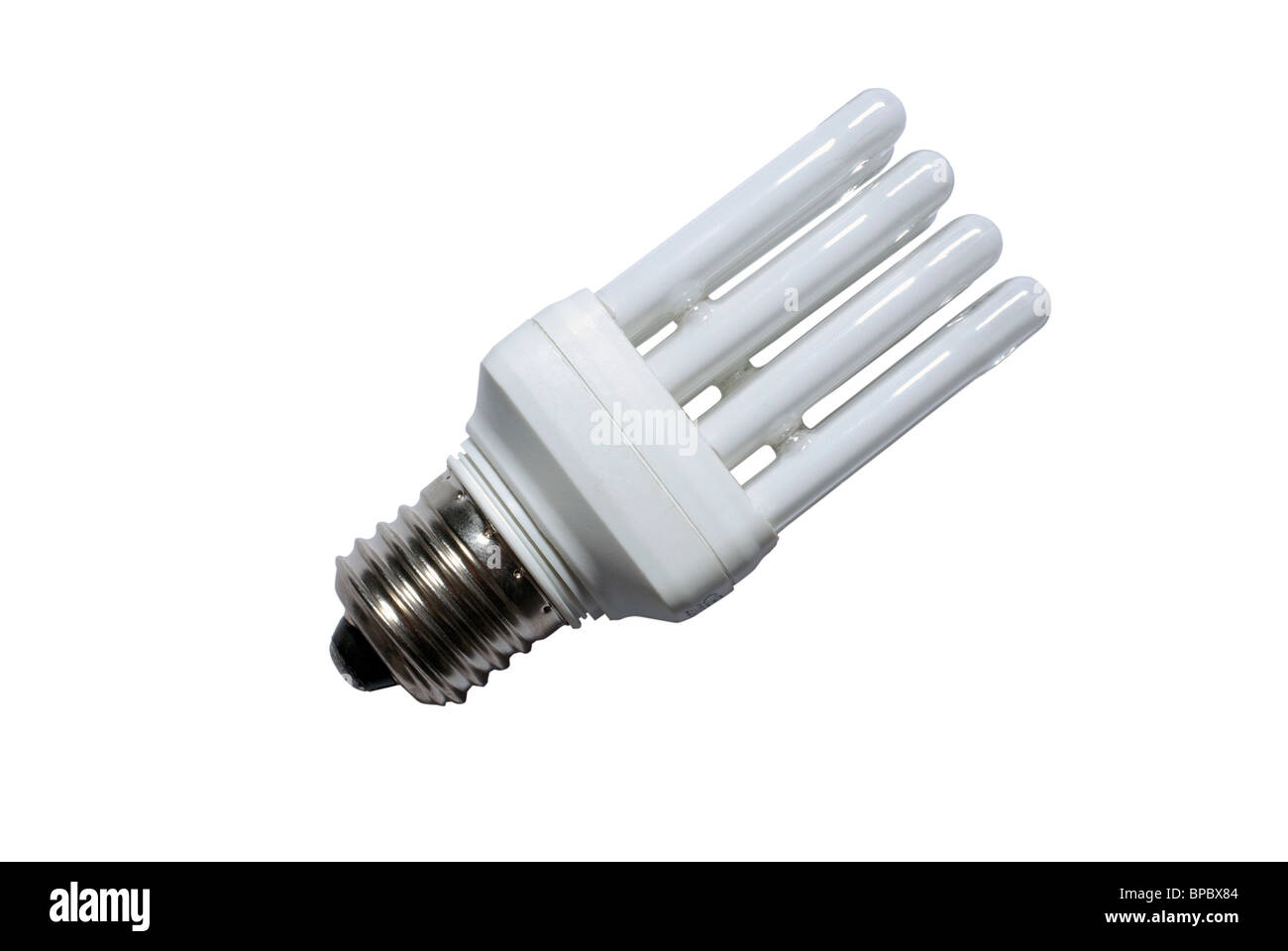 Leuchtstoff Glühlampe isoliert auf weißem Hintergrund. Stockfoto