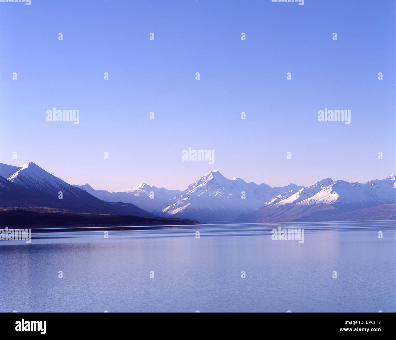 Mount Cook und Südlichen Alpen über den Lake Tekapo, Mackenzie Bezirk, Canterbury, Neuseeland Stockfoto
