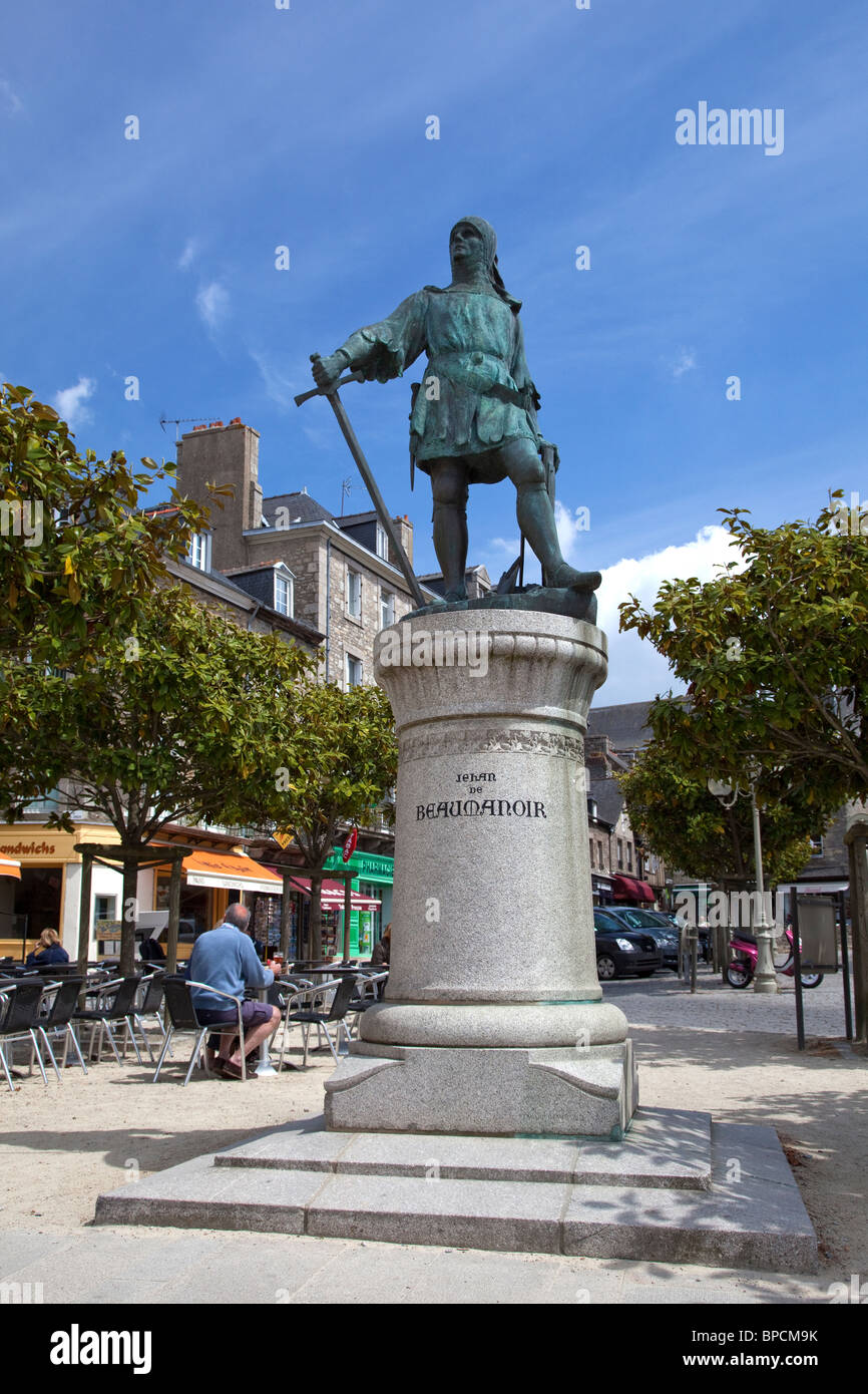 Statue von Jean (oder Jehan) de Beaumanoir, Dinan, Bretagne, Frankreich Stockfoto