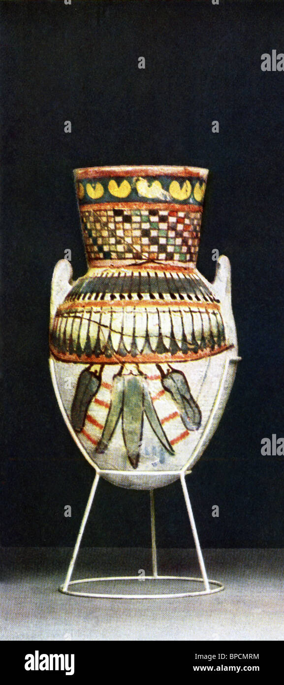 Ein ägyptischer gemalten Tongefäß aus Deir el Medina und aus dem neuen Reich (ca. 1550-1070 v. Chr.). Stockfoto
