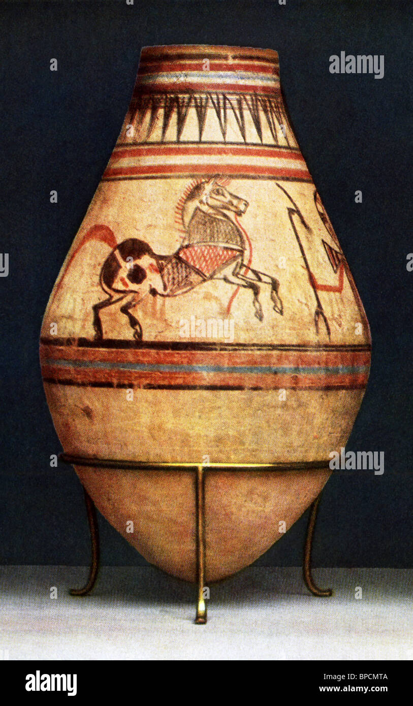 Diese ägyptische gemalten Tongefäß stammt das neue Reich (ca. 1550-1070 v. Chr.). Stockfoto